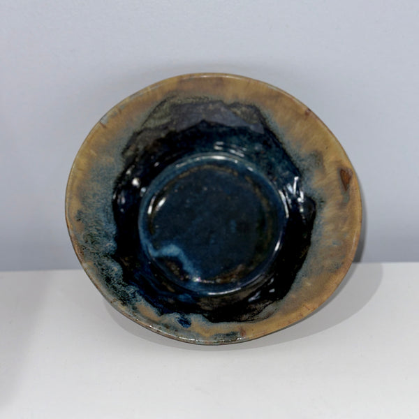 Medium Matte Brown & Glossy Blue Bowl – Hand-Built, Cone 10