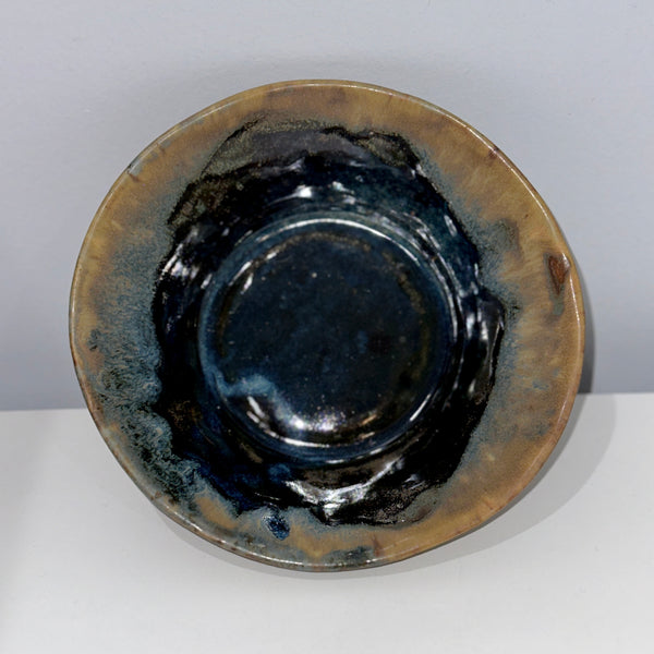 Medium Matte Brown & Glossy Blue Bowl – Hand-Built, Cone 10