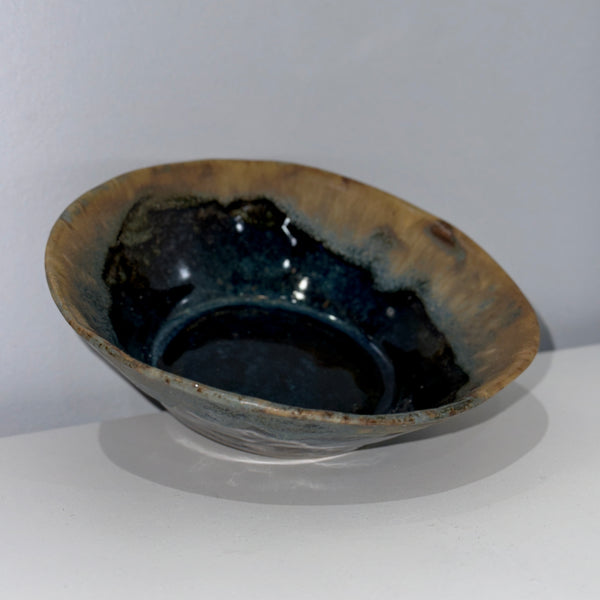 Medium Matte Brown & Glossy Blue Bowl – Hand-Built, Cone 10