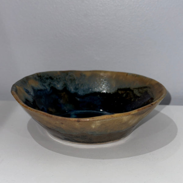 Medium Matte Brown & Glossy Blue Bowl – Hand-Built, Cone 10